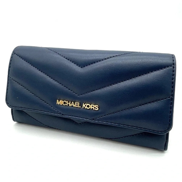 Michael Kors Large Trifold Wallet Navy Blue (NWT) - Picture 1 of 9